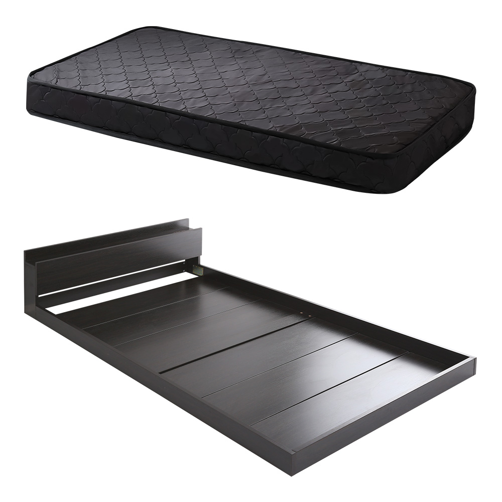 デザインフロアベッド ポケットコイルマットレスセット セミダブル ( ベッド コンセント付 抗菌 防臭 マットレスセット ポケットコイル 厚さ15cm デザインベッド ブラックオーク オーク ウォールナット ホワイトオーク ) 【ブラックオーク×ブラック】 ブラックオーク×ブラック