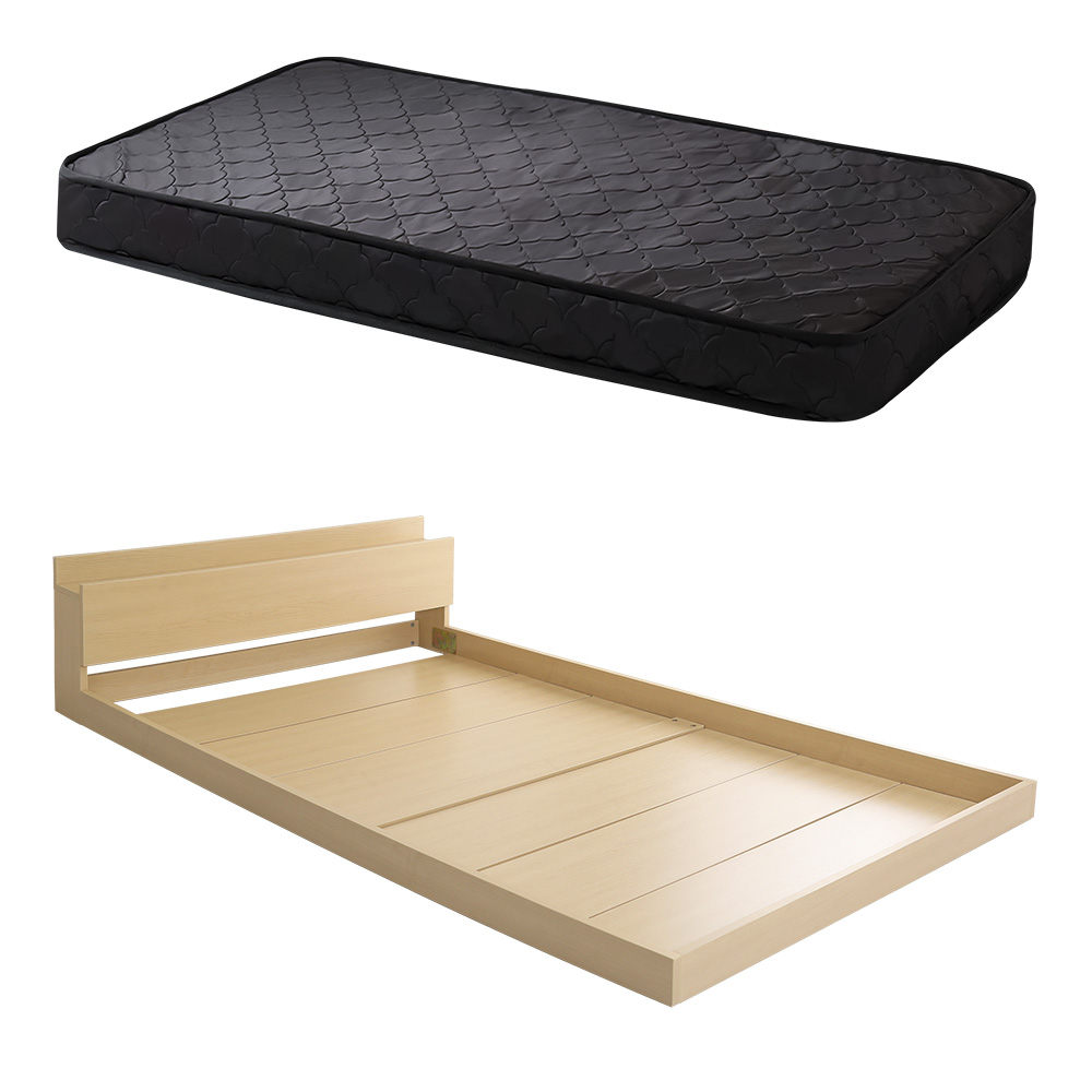 デザインフロアベッド ポケットコイルマットレスセット セミダブル ( ベッド コンセント付 抗菌 防臭 マットレスセット ポケットコイル 厚さ15cm デザインベッド ブラックオーク オーク ウォールナット ホワイトオーク ) 【オーク×ブラック】 オーク×ブラック
