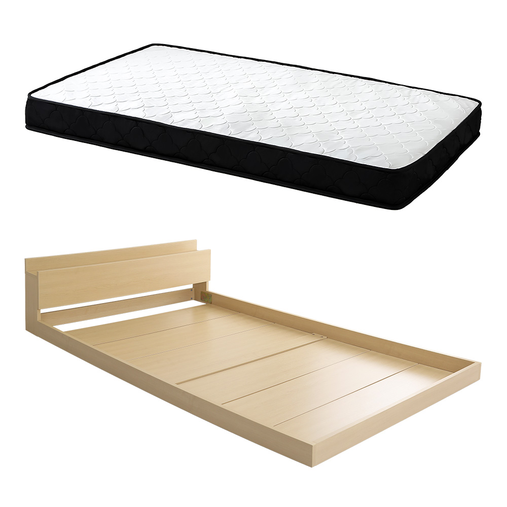 デザインフロアベッド ポケットコイルマットレスセット セミダブル ( ベッド コンセント付 抗菌 防臭 マットレスセット ポケットコイル 厚さ15cm デザインベッド ブラックオーク オーク ウォールナット ホワイトオーク ) 【オーク×ホワイト】 オーク×ホワイト