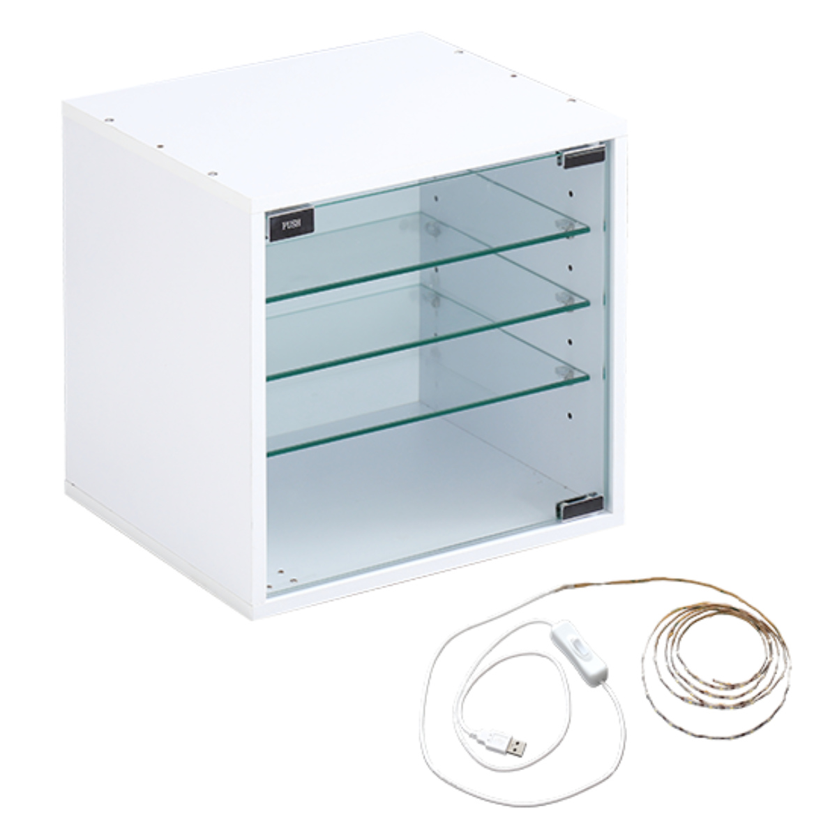 コレクションキューブラック 深型タイプ LEDセット ( キューブラック コレクションケース LEDライト 棚 深型 可動棚 ラック 組み合わせ 連結可能 積み重ね ブラック ホワイト ガラス棚板 ライト付き ) 【ホワイト】 ホワイト