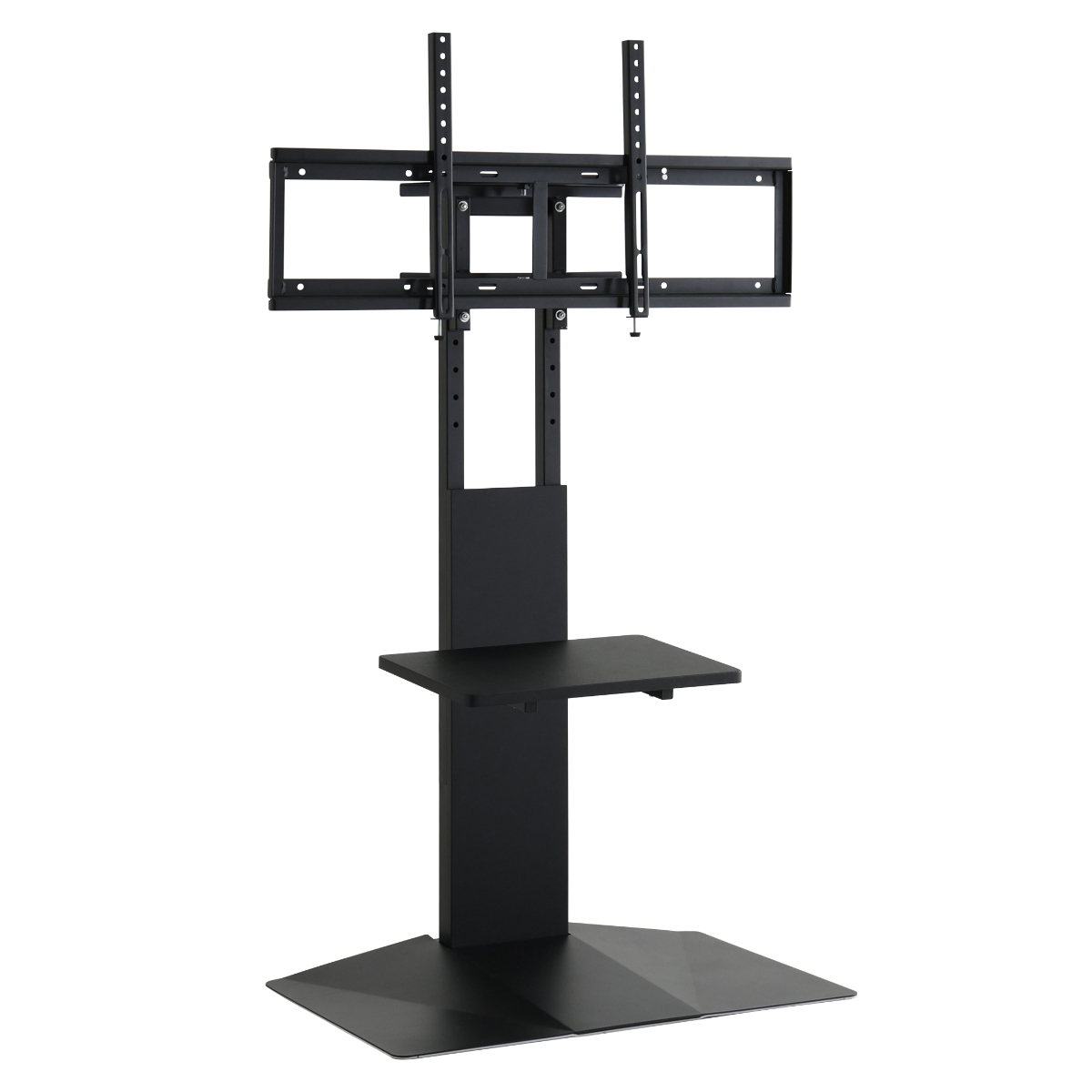 テレビスタンド 43~85型対応 専用棚板付き 省スペース 耐震 ( テレビ台 スタンド 壁寄せ 高さ調節 スイング 棚板付 左右200度スイング ハードディスクホルダー付 5段階高さ調節 ブラック ホワイト ) 【ブラック】 ブラック