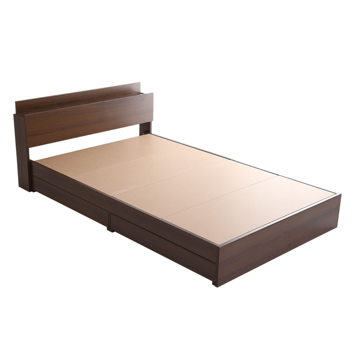 引出し付ベッド セミダブル 宮棚 2口コンセント付 ( ベッド チェスト 収納付き コンセント付き 引出し 2杯 棚付き 寝具 ベット ブラックオーク オーク ウォールナット ホワイトオーク ) 【ウォールナット】 ウォールナット