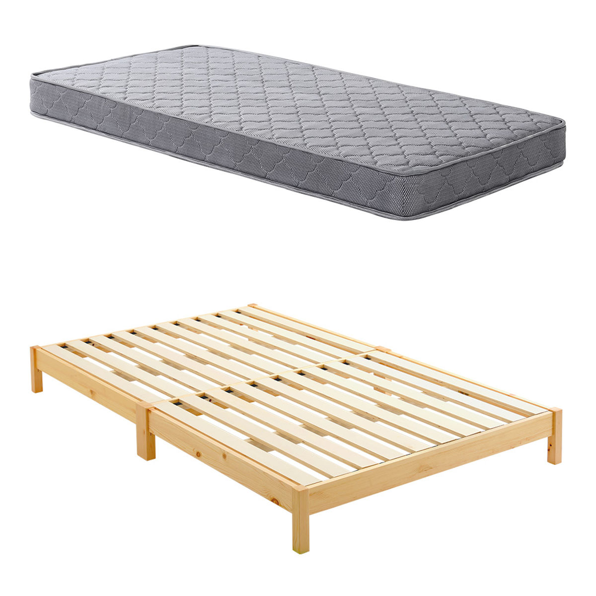 組立簡単ベッド セミシングル ボンネルコイルマットレス付き ( ベッド 組立簡単 天然木 高耐荷重 マットレスセット 2分で完成 耐荷重300kg 工具不要 お掃除ロボット対応 ) 【ナチュラル×シルバー】 ナチュラル×シルバー