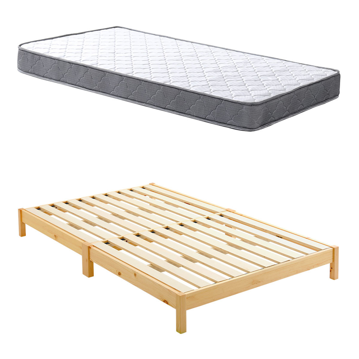 組立簡単ベッド ダブル ボンネルコイルマットレス付き ( ベッド 組立簡単 天然木 高耐荷重 マットレスセット 2分で完成 耐荷重300kg 工具不要 お掃除ロボット対応 ) 【ナチュラル×ホワイト】 ナチュラル×ホワイト