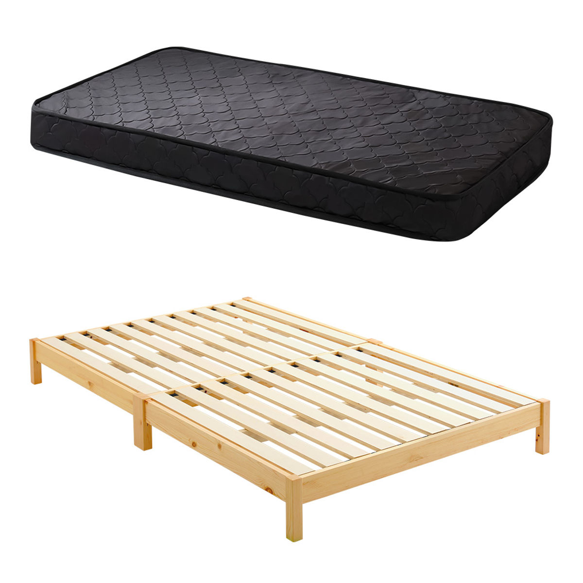 組立簡単ベッド セミダブル ポケットコイルマットレス付き ( ベッド 組立簡単 天然木 高耐荷重 マットレスセット 2分で完成 耐荷重300kg 工具不要 お掃除ロボット対応 ) 【ナチュラル×ブラック】 ナチュラル×ブラック
