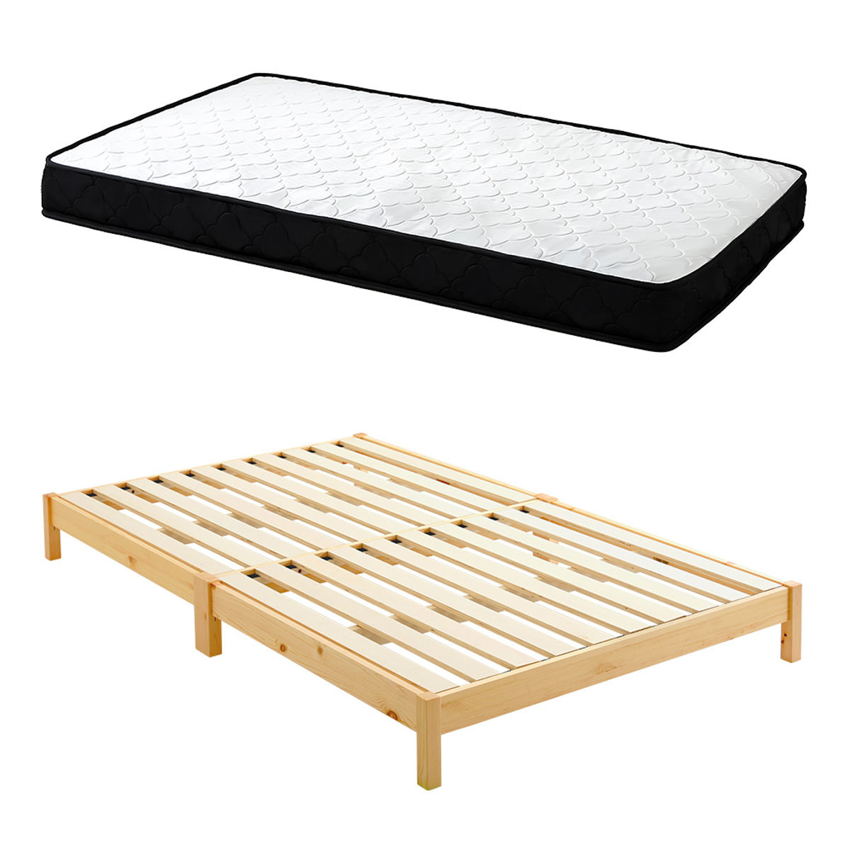組立簡単ベッド ダブル ポケットコイルマットレス付き ( ベッド 組立簡単 天然木 高耐荷重 マットレスセット 2分で完成 耐荷重300kg 工具不要 お掃除ロボット対応 ) 【ナチュラル×ホワイト】 ナチュラル×ホワイト