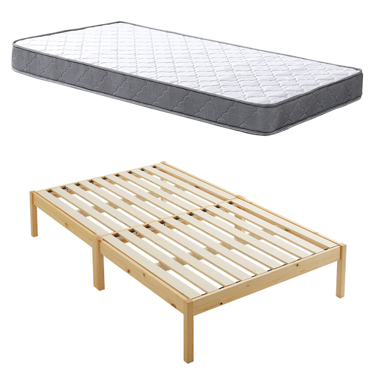 組立簡単ベッド ハイタイプ ダブル ボンネルコイルマットレス付き ( ベッド 組立簡単 天然木 高耐荷重 マットレスセット 2分で完成 耐荷重300kg 工具不要 お掃除ロボット対応 ) 【ナチュラル×ホワイト】 ナチュラル×ホワイト