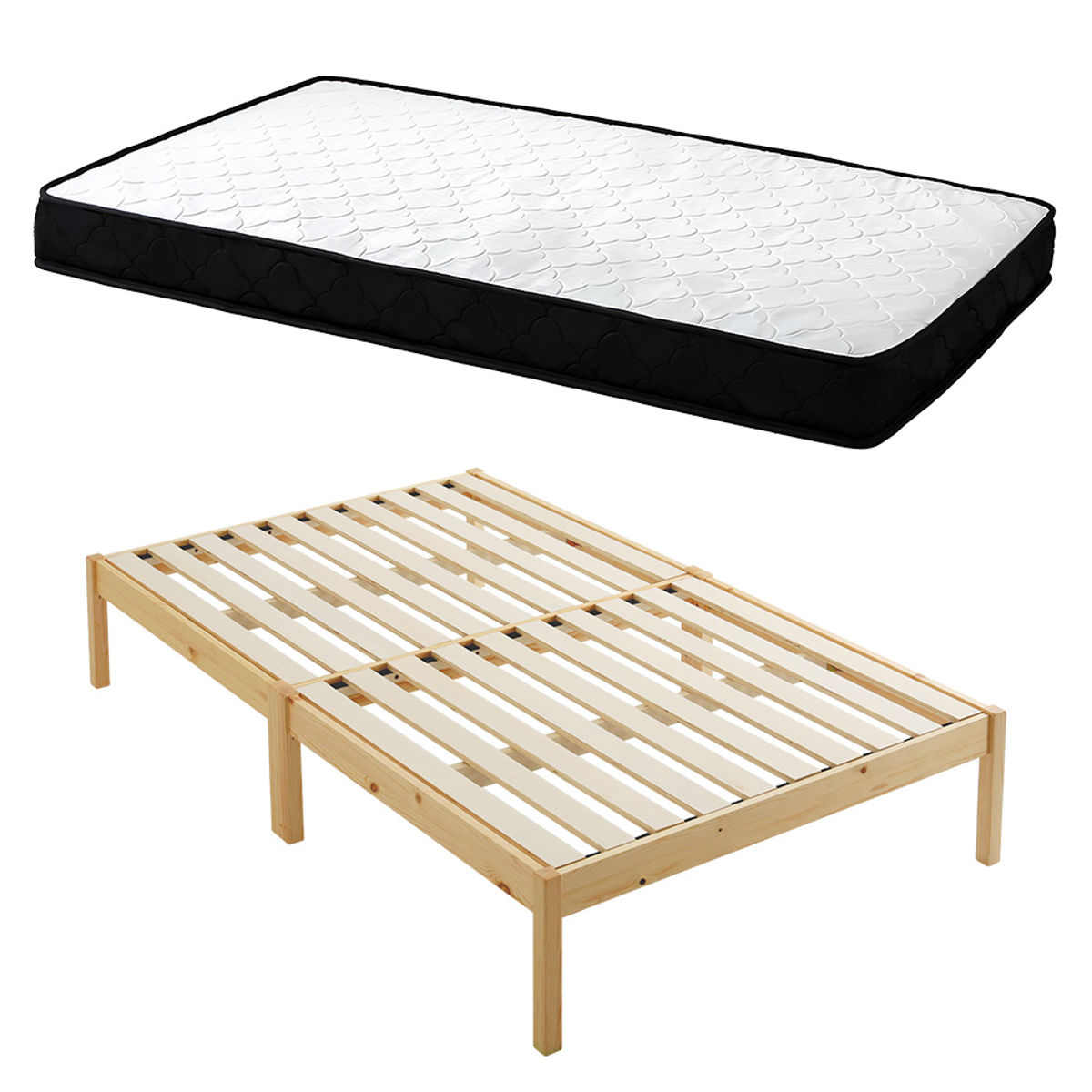 組立簡単ベッド ハイタイプ シングル ポケットコイルマットレス付き ( ベッド 組立簡単 天然木 高耐荷重 マットレスセット 2分で完成 耐荷重300kg 工具不要 お掃除ロボット対応 ) 【ナチュラル×ホワイト】 ナチュラル×ホワイト