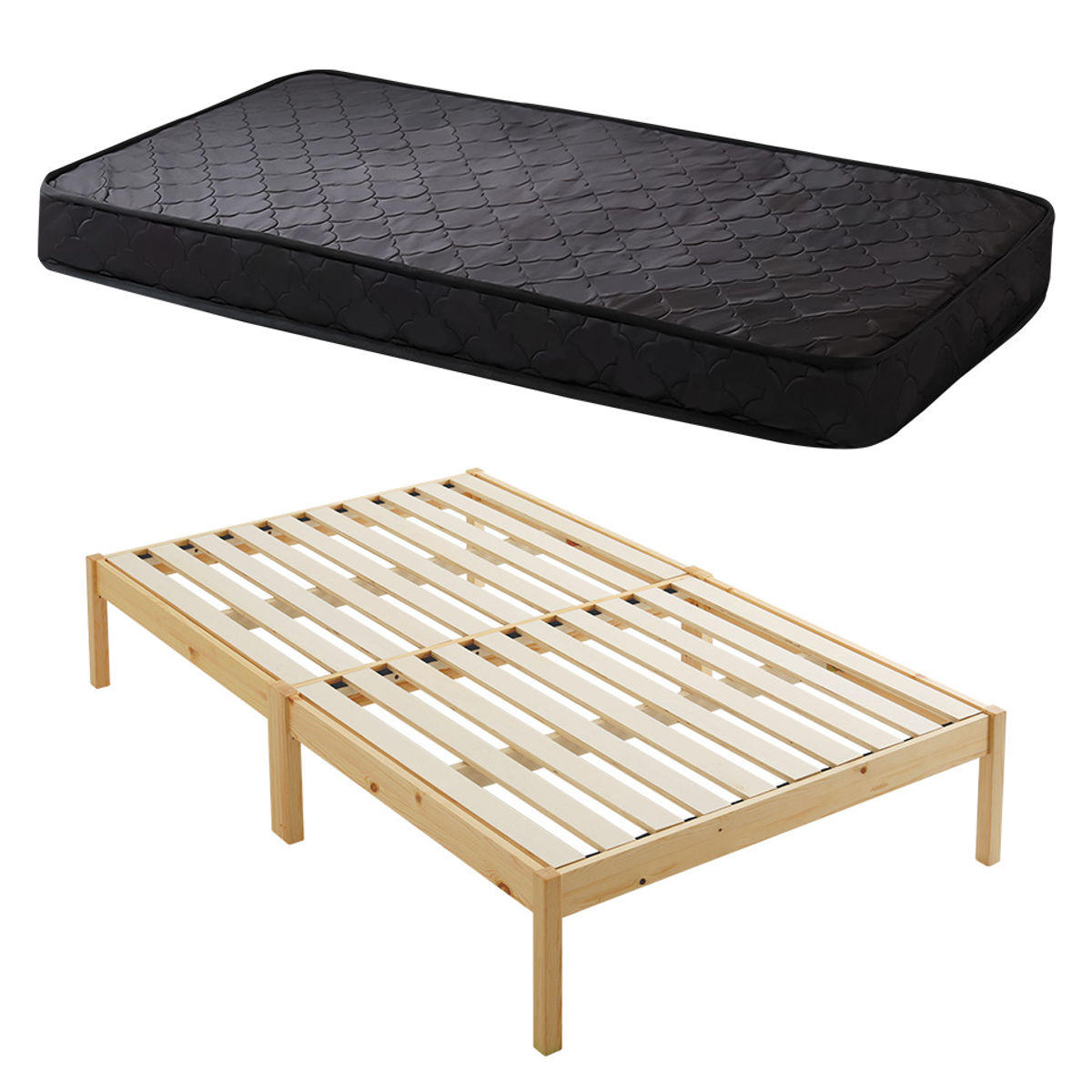 組立簡単ベッド ハイタイプ セミダブル ポケットコイルマットレス付き ( ベッド 組立簡単 天然木 高耐荷重 マットレスセット 2分で完成 耐荷重300kg 工具不要 お掃除ロボット対応 ) 【ナチュラル×ブラック】 ナチュラル×ブラック