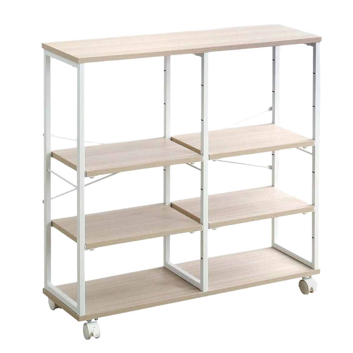 オープンラック 幅80cm 木目調 キャスター付き 省スペース スリム ( ラック 棚 奥行スリム 可動棚 シェルフ 飾り棚 収納 家具 シャビーオーク ウォールナット ホワイトオーク ) 【ホワイトオーク】 ホワイトオーク