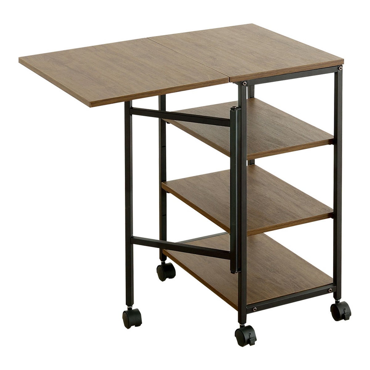 バタフライワゴン 幅70.1cm 折りたたみ キャスター付き キッチンワゴン ( ワゴン キッチン 収納 トロリー 片バタ バタフライ天板 天板が畳める 3段 可動棚 省スペース ウォールナット シャビーオーク ホワイトオーク ) 【ウォールナット】 ウォールナット