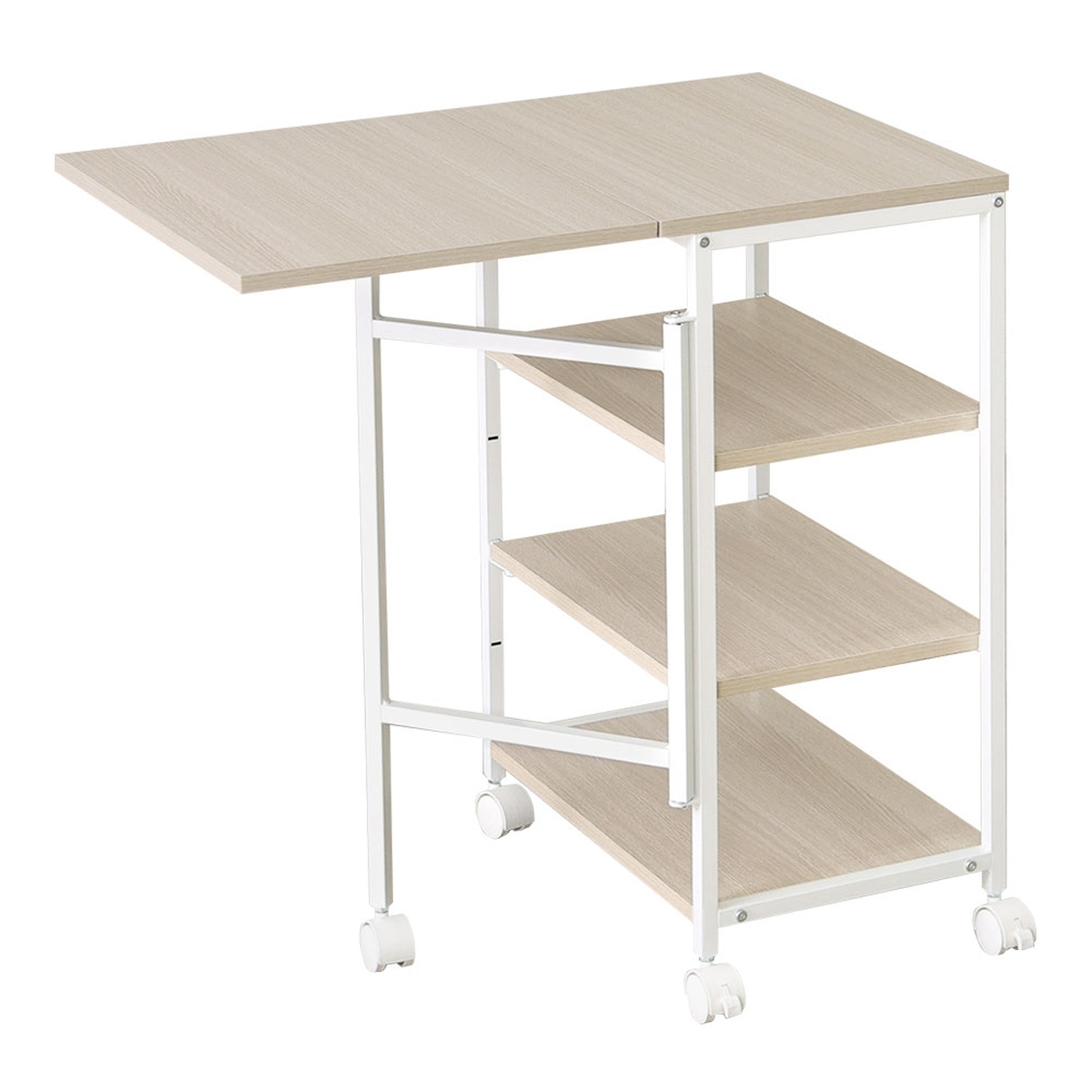 バタフライワゴン 幅70.1cm 折りたたみ キャスター付き キッチンワゴン ( ワゴン キッチン 収納 トロリー 片バタ バタフライ天板 天板が畳める 3段 可動棚 省スペース ウォールナット シャビーオーク ホワイトオーク ) 【ホワイトオーク】 ホワイトオーク