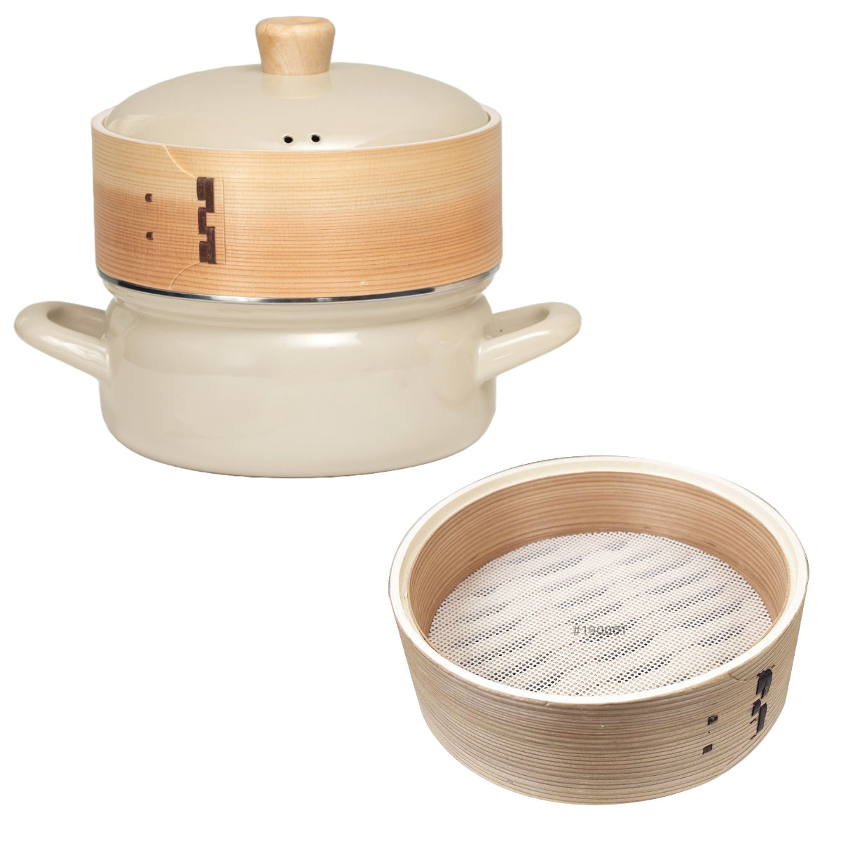 せいろ付きホーロー鍋 2段 18cm IH対応 ホーロー蓋付き 富士ホーロー Honey Ware ( ハニーウェア せいろ鍋セット 両手鍋 ホーロー 蒸し器 セイロ ガス火対応 蒸籠 竹 ミニ ほうろう鍋 シート 蓋付き 18センチ 蒸し ) 【グレージュ】 グレージュ