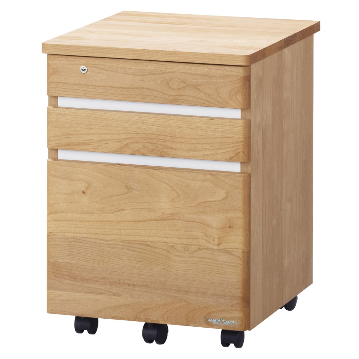 デスクワゴン キャスター付 3段 学習机用 ネージュ2 ( サイドワゴン ワゴン 木製 日本製 パーツ 収納 引き出し カギ付き 書類整理 木目 )