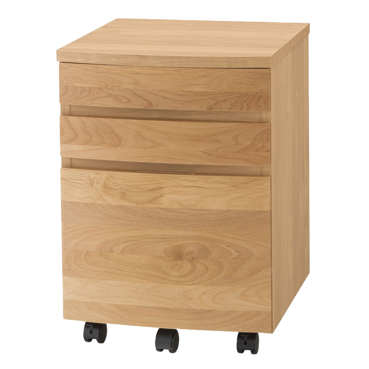 デスクワゴン キャスター付 3段 アール ( ワゴン サイドワゴン 木製 天然木 引き出し 収納 デスク下 完成品 日本製 サイドチェスト 脇机 キャビネット サイドキャビネット アルダー 書斎 書類整理 おしゃれ ) 【ナチュラル】 ナチュラル