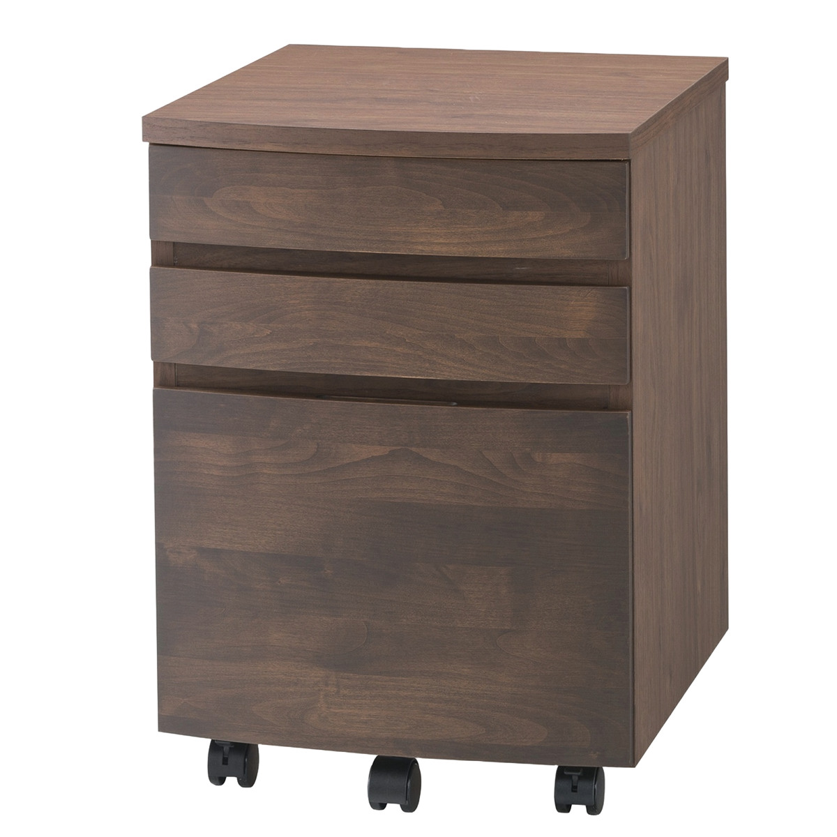 デスクワゴン キャスター付 3段 アール ( ワゴン サイドワゴン 木製 天然木 引き出し 収納 デスク下 完成品 日本製 サイドチェスト 脇机 キャビネット サイドキャビネット アルダー 書斎 書類整理 おしゃれ ) 【ウォールナット】 ウォールナット