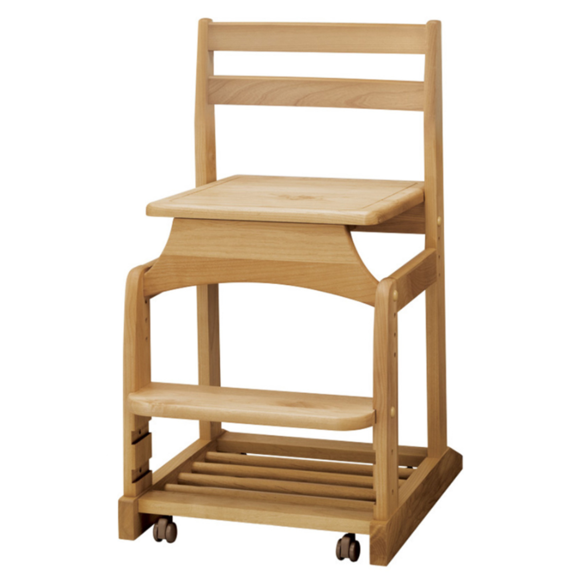 学習椅子 勉強椅子 板座タイプ リビングダイニング学習 沈み込みキャスター ダック ( デスクチェア 学習チェア ダイニングチェア 高さ調節 子供 椅子 足置き 木製 天然木 アルダー材 イス いす チェア 子ども 日本製 収納スペース )