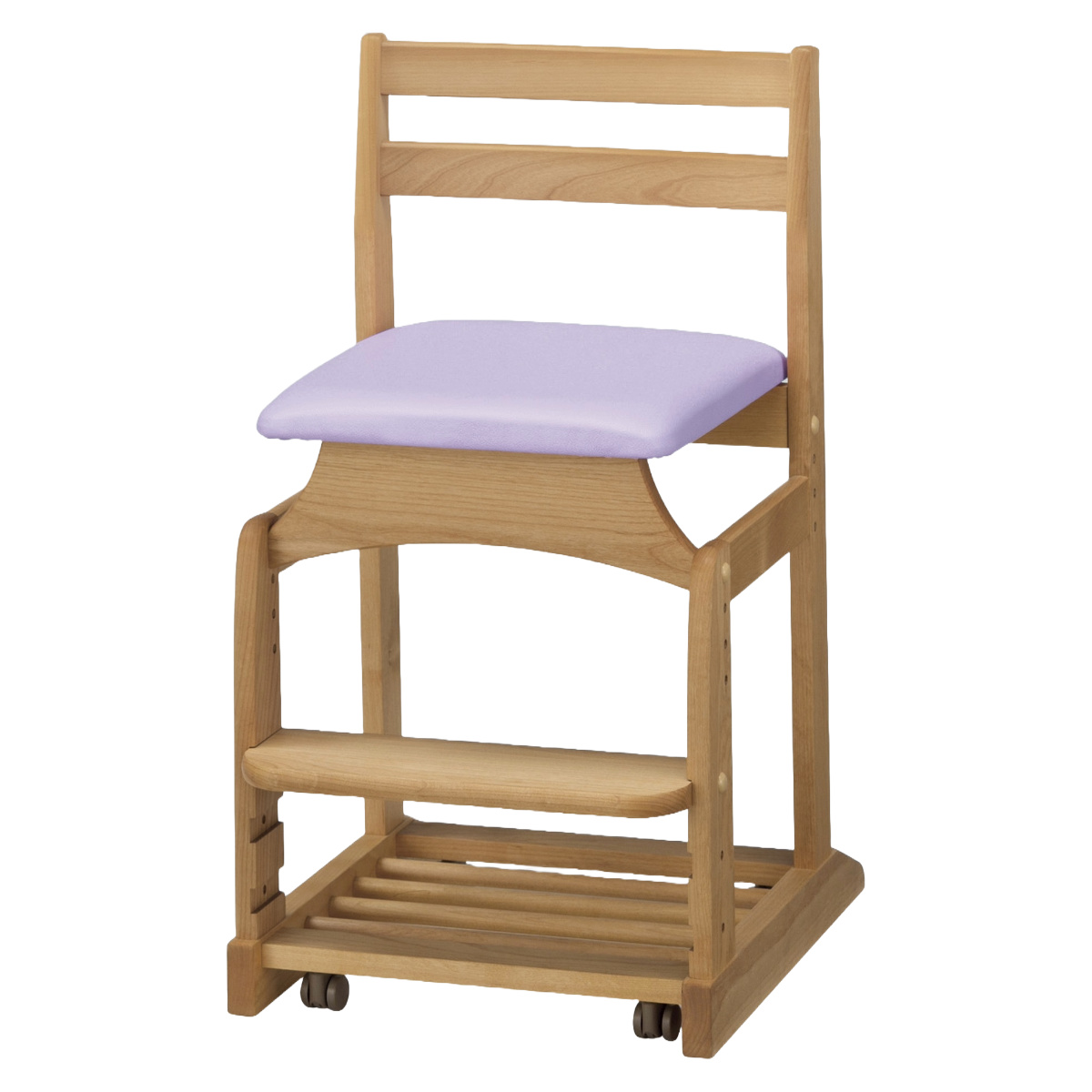 学習椅子 勉強椅子 クッション座面タイプ リビングダイニング学習 沈み込みキャスター ダック ( デスクチェア ダイニングチェア 高さ調節 子供 椅子 足置き 木製 天然木 アルダー材 イス いす チェア 子ども 日本製 収納スペース ) 【パープル】 パープル