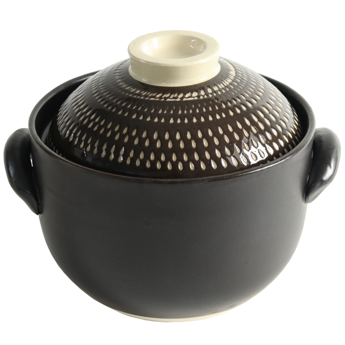 炊飯土鍋 3合炊 直火専用 OKATTE 飛び鉋ごはん土鍋 日本製 ( ごはん鍋 ご飯土鍋 陶器製 どなべ おすすめ 電子レンジ対応 オーブン対応 3合 2合炊き 1合炊き ガス火対応 直火対応 ご飯鍋 土鍋 炊飯鍋 炊飯用土鍋 三合炊き ) 【ブラック】 ブラック