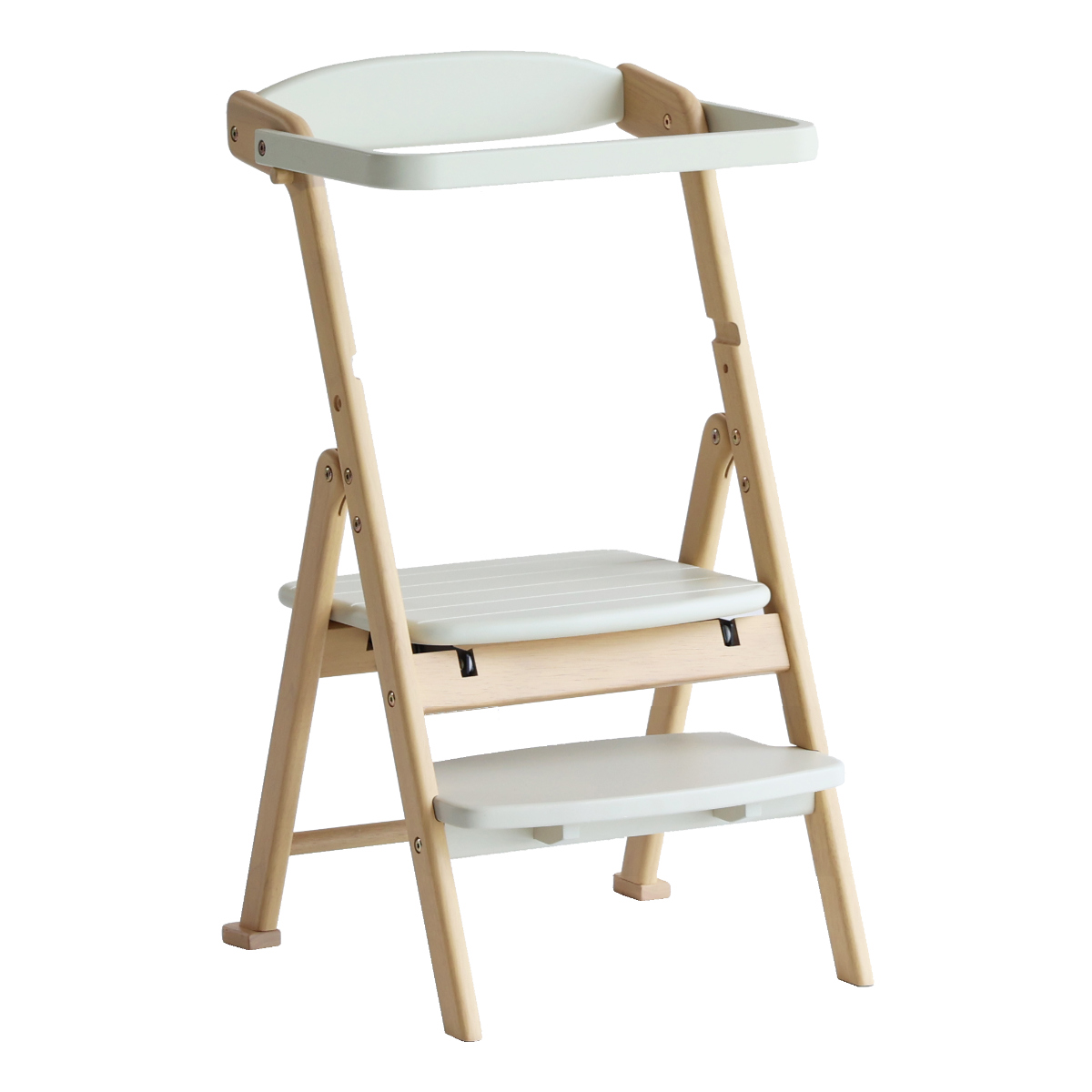 キッズチェア 折りたたみ キッチンアシスター ラーニングタワー ema ( 子ども キッズ チェア 木製 天然木 イス 椅子 ハイチェア ステップ 踏台 3WAY 転倒防止バー 滑り止め加工 安心 ダイニング ベビー 食事 手洗い 歯磨き ) 【アイボリー】 アイボリー