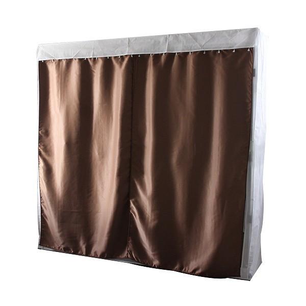 壁面クローゼットハンガー 180cmタイプ ( ハンガーラック ワードローブ クローゼット 壁面収納 衣類収納 小物収納 衣類 小物 組立品 簡単組立 工具不要 カーテン付き カバー付き ) 【 ブラウン 】 ブラウン