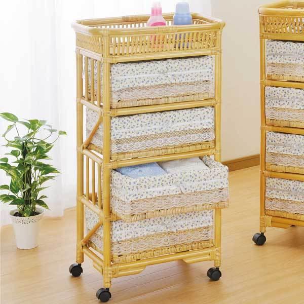 ラタンチェスト 4段 ランドリーチェスト 籐家具 幅55cm （ チェスト