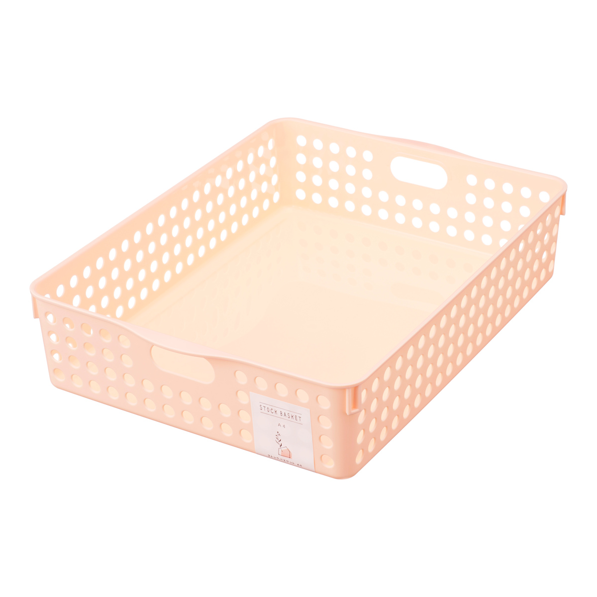 収納バスケット ストックバスケット A4サイズ 収納 ( 収納ケース 幅26.4×奥行35.3×高さ8.1cm バスケット かご カゴ プラスチック 小物収納 キッチン収納 ボックス ケース 文房具 リビング ストックカー 整理 卓上 ) 【ライトピンク】 ライトピンク