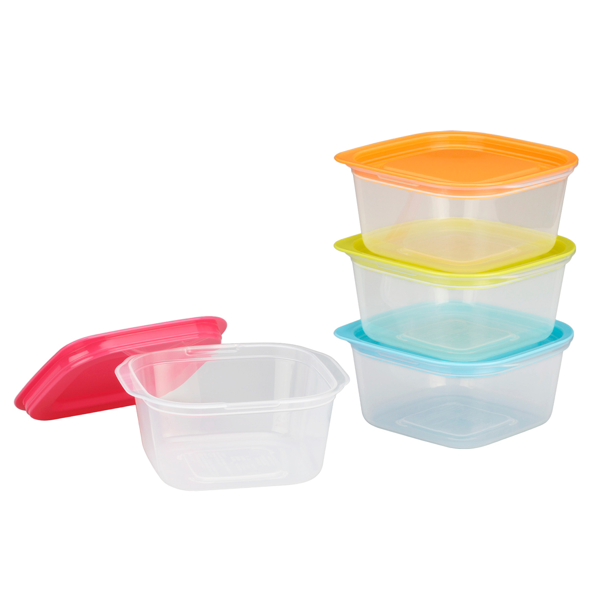 保存容器 楽ちんパック スクエア 630ml 4色組 ( 容器 フードケース 電子レンジ対応 フタをしたまま 日本製 冷凍 冷蔵 洗いやすい フードコンテナ プラスチック レンジOK 作り置き 常備菜 おかず 角型 透明 中が見える )