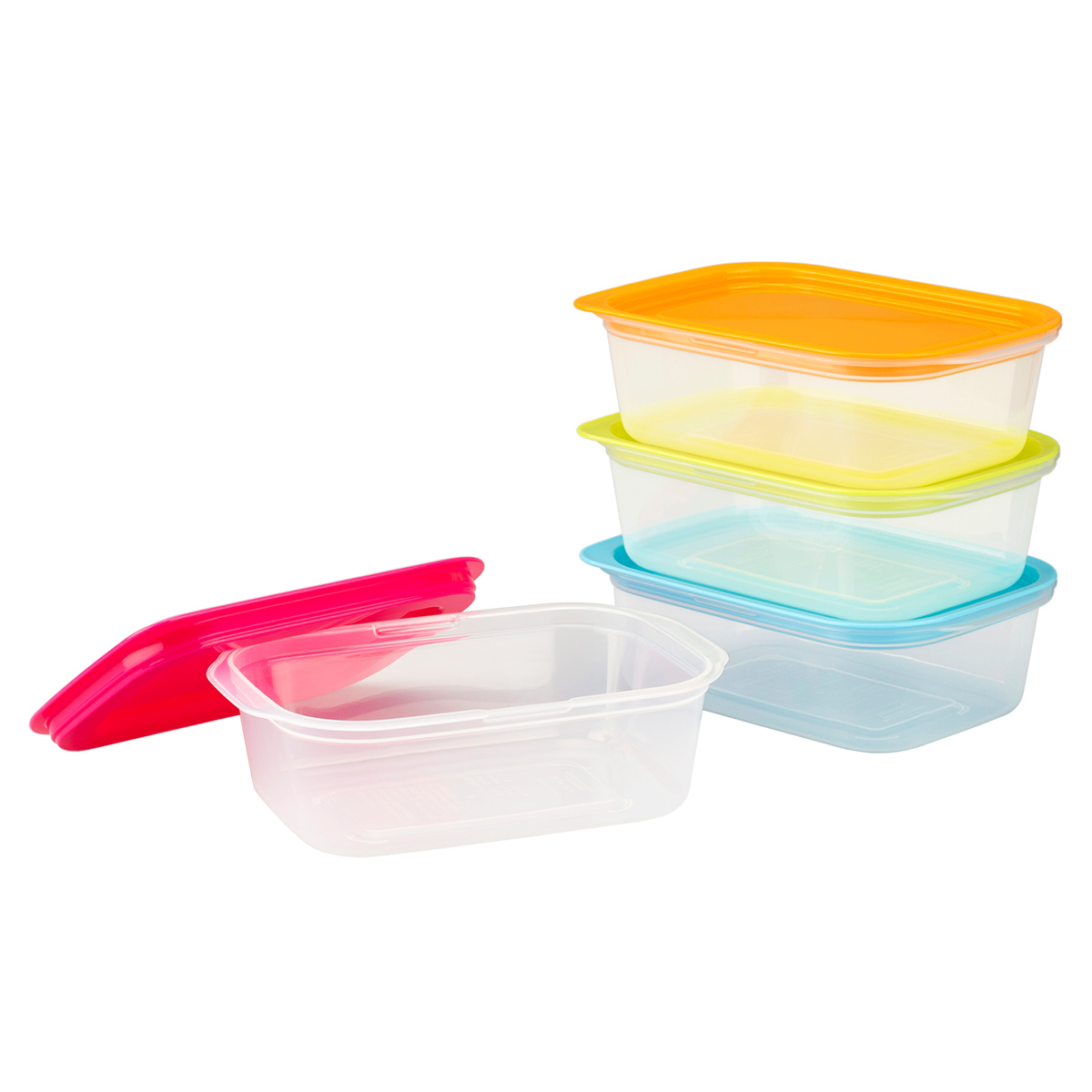 保存容器 楽ちんパック 角型 600ml 4色組 ( 容器 フードケース 電子レンジ対応 フタをしたまま 日本製 冷凍 冷蔵 洗いやすい フードコンテナ プラスチック レンジOK 作り置き 常備菜 おかず 浅型 透明 中が見える )