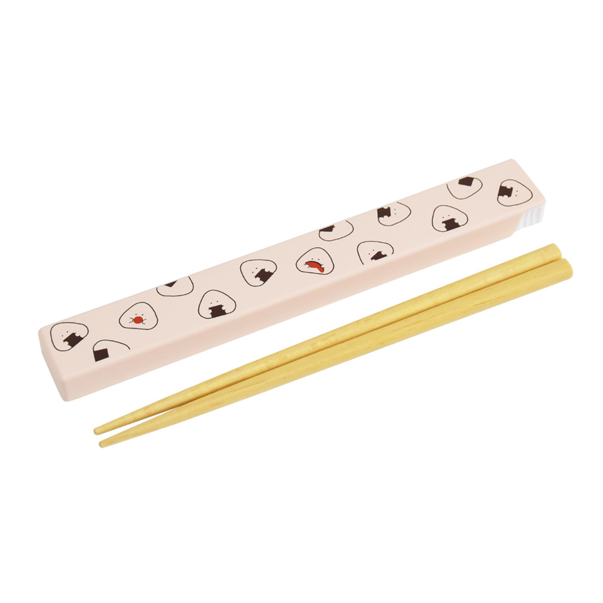 箸箱セット ぎゅっとおにぎりさん 抗菌箸 ( 箸 箸箱 食洗機対応 抗菌 18cm 音が鳴りにくい カトラリー 大人 日本製 食洗機OK 箸&箸箱セット お箸 スライド はし 木製 お弁当用 給食 お弁当 弁当 かわいい ) 【ピンク】 ピンク