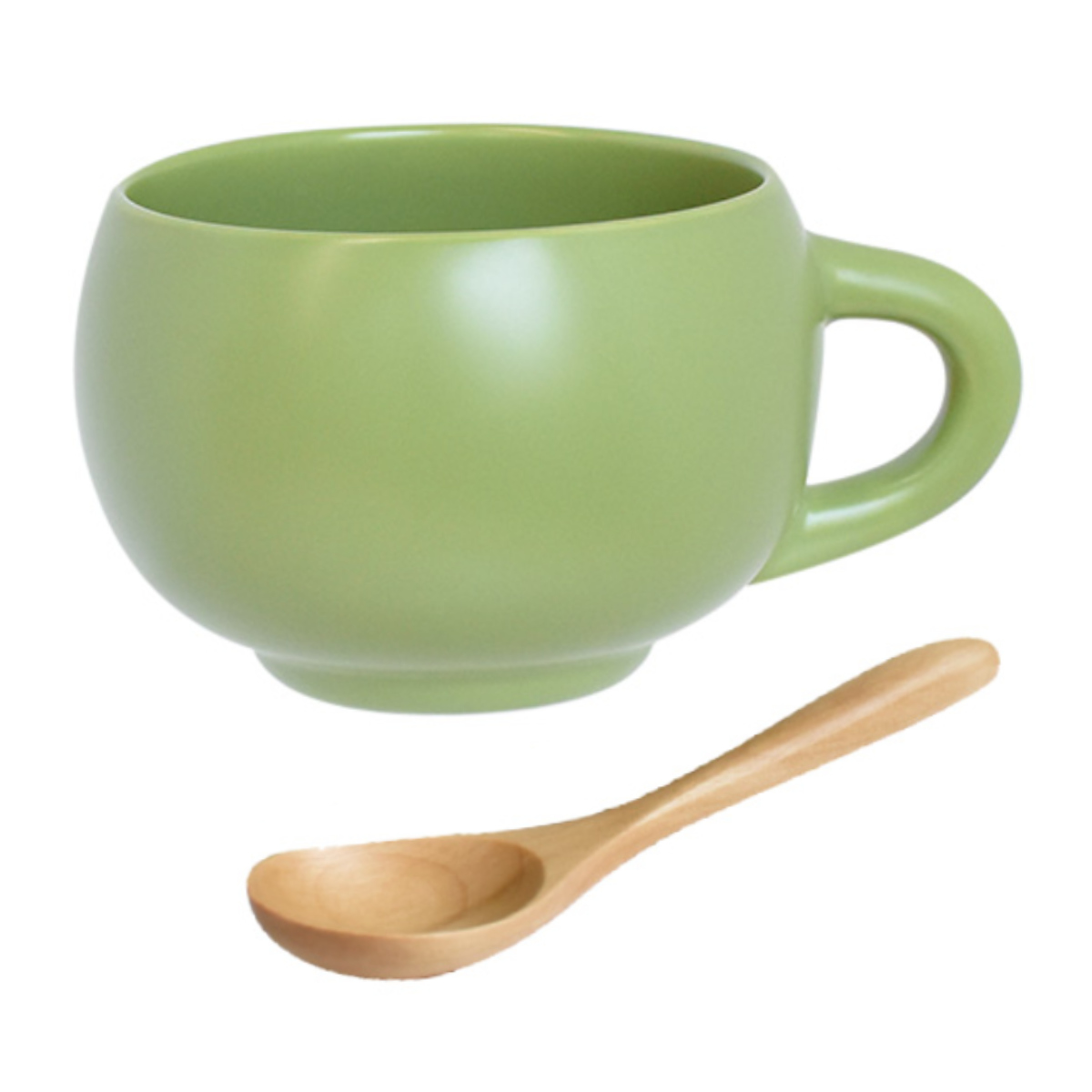 スープカップ スプーン付き 300ml maru 陶磁器 ( 食洗機対応 電子レンジ対応 スープマグ スープボウル マグ カップ スープ ポタージュ カフェオレ シリアルボウル デザートカップ おしゃれ ) 【ライトグリーン】 ライトグリーン