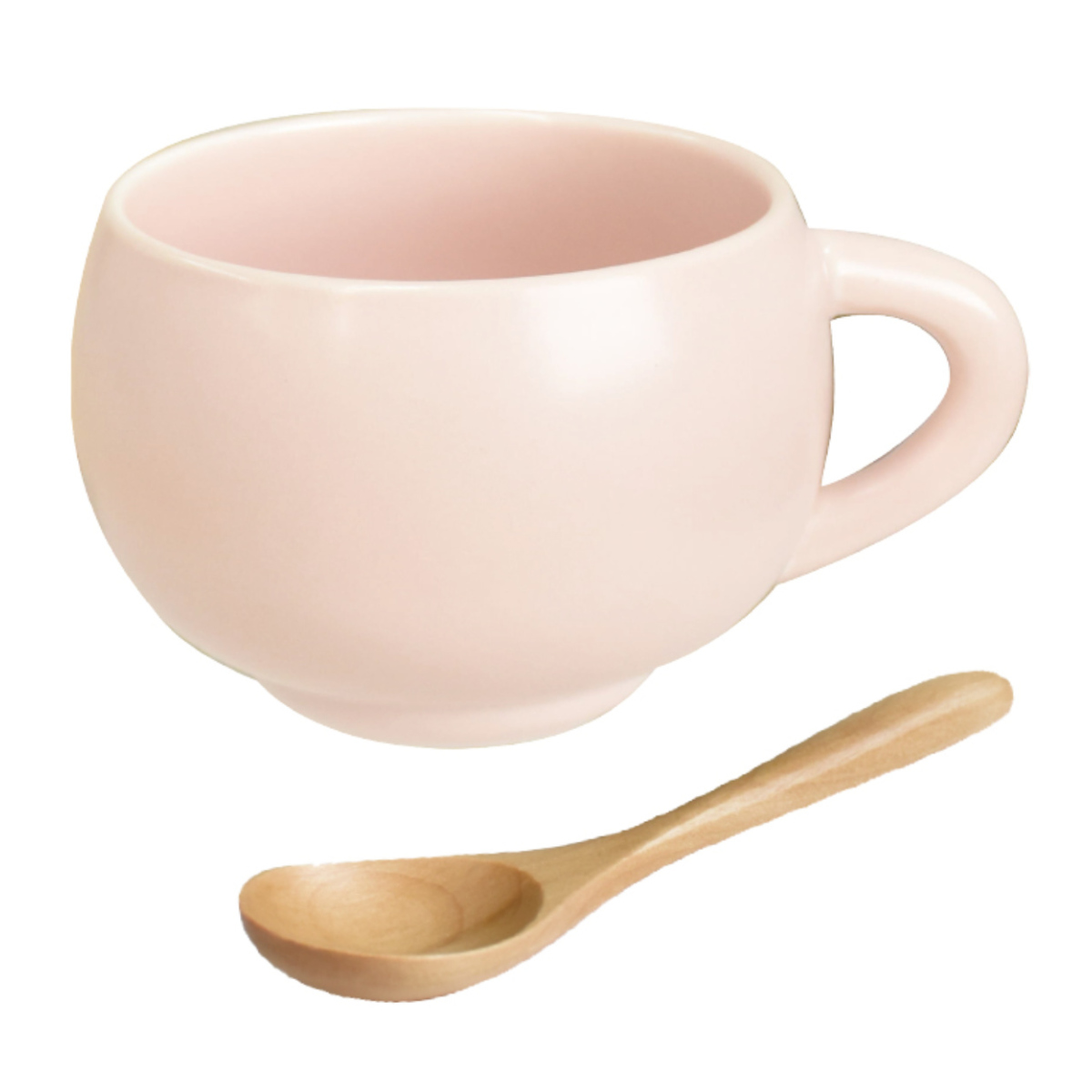 スープカップ スプーン付き 300ml maru 陶磁器 ( 食洗機対応 電子レンジ対応 スープマグ スープボウル マグ カップ スープ ポタージュ カフェオレ シリアルボウル デザートカップ おしゃれ ) 【ライトピンク】 ライトピンク