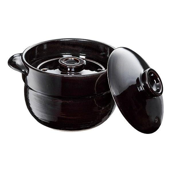 陶製 ご飯用二重蓋土鍋 2合炊き 電子レンジOK 炊飯土鍋 2合 直火対応