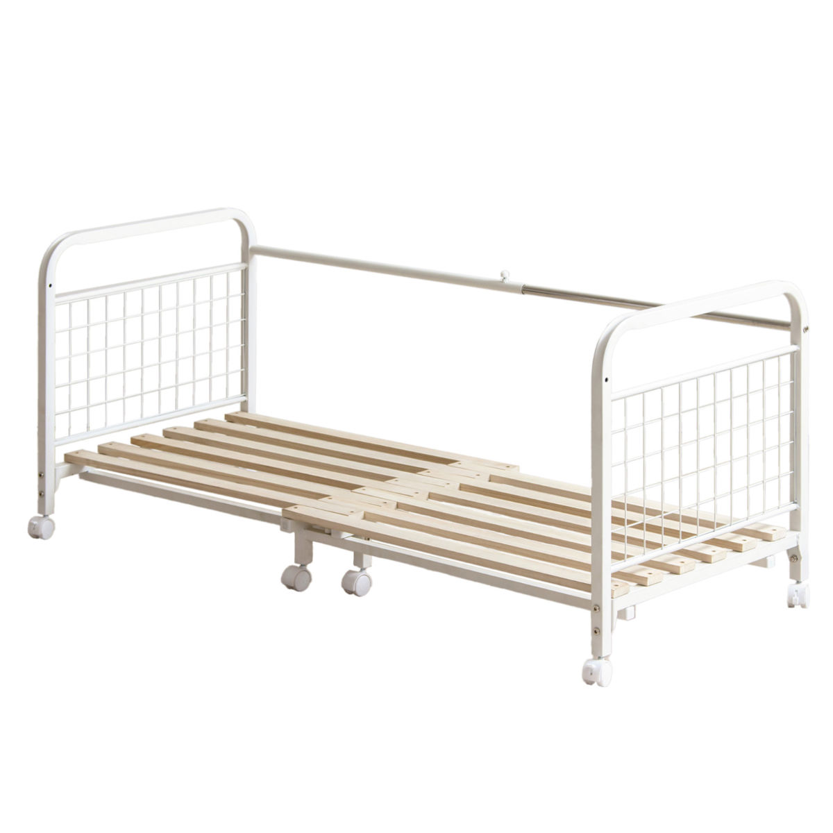 布団収納ラック 伸縮式 1段 奥行深型 幅82-147cm 奥行68cm 床板すのこ キャスター付き ( 布団 シングル 収納 寝具 ラック 台 ワゴン 収納ラック 3段階 高さ調節 押し入れ 通気性 棚 ふとん収納 白 ホワイト カビ 湿気 桐 簡単組立 )