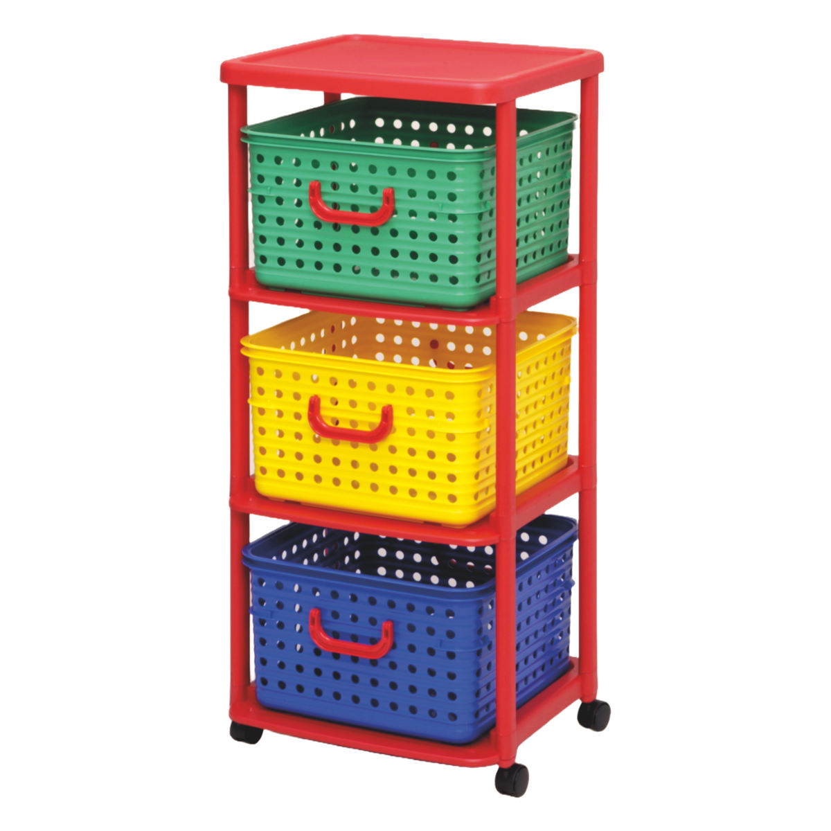 おもちゃ箱 幅44cm バスケットラック 3段 キャスター付き バスケット ( かご カゴ オモチャ入れ 収納ボックス 簡単組立 ラック 衣類 収納 大容量 プラスチック製 子供 子ども 引き出し ランドセルラック ) 【カラフル】 カラフル