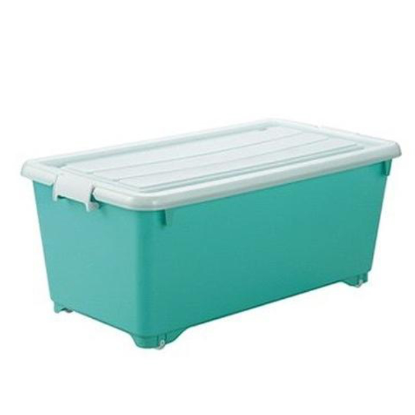 収納ボックス ふた付き 同色2個セット 約 幅40×奥行74×高さ31cm フォーシービビッド ( おもちゃ 収納 収納ケース おもちゃ箱 2個セット 子ども部屋 深型 衣類 衣装ケース スタッキング 積み重ね キャスター付き 押入れ収納 ) 【グリーン】 グリーン