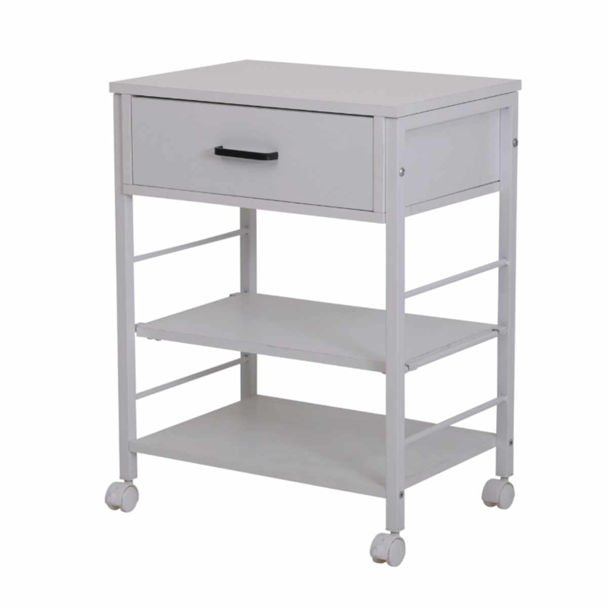 キッチンワゴン 幅50.5cm キャスター付き スリム 作業台 メラミン ( ワゴン キッチン収納 サイドワゴン 棚 家具 キャスター 可動棚 ブラック×ブラウン ホワイト×ホワイト ) 【ホワイト×ホワイト】 ホワイト×ホワイト