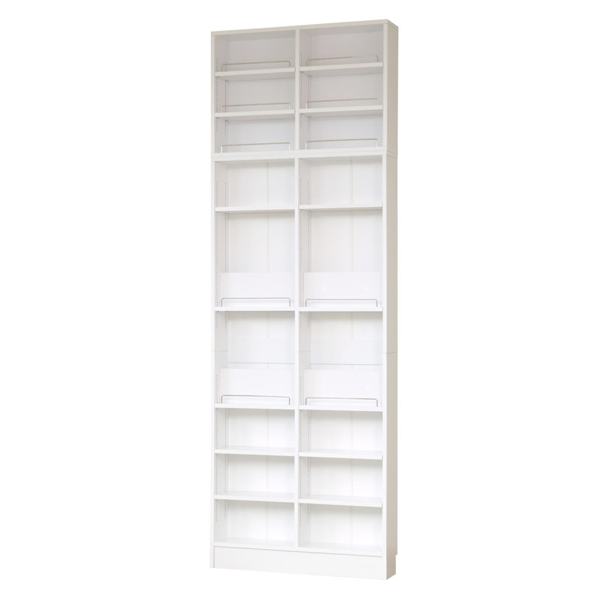 本棚 幅81cm 上置きセット 1cmピッチ ディスプレイラック スリム 薄型 オープン棚 ( ラック 棚 1cm刻み 可動棚 奥行スリム 上置き棚 飾り棚 ディスプレイ 雑誌 壁面 大容量 ダークブラウン ホワイト ライトブラウン ) 【ホワイト】 ホワイト