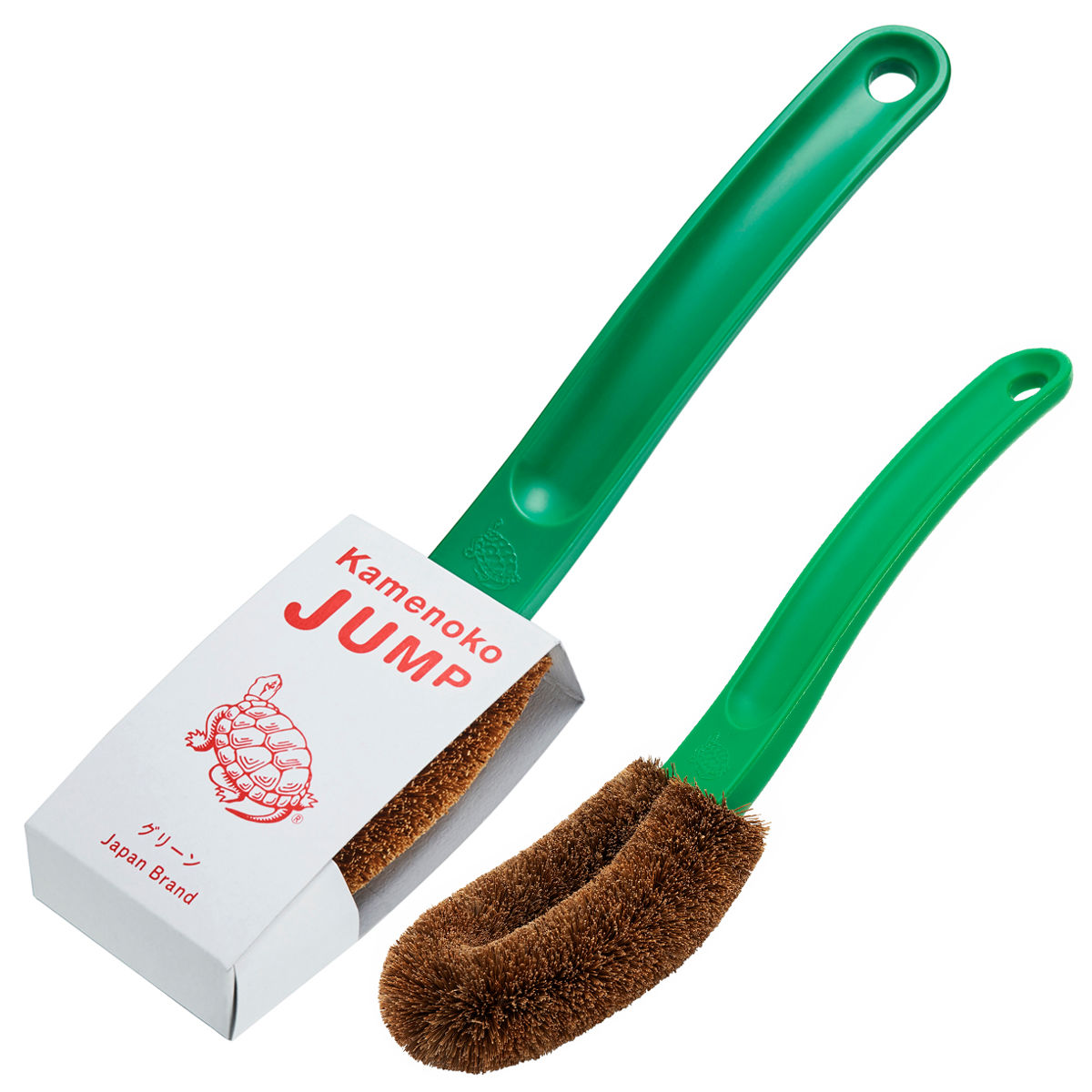 たわし 亀の子ジャンプ 柄付き 亀の子 ( タワシ 亀の子たわし Kamenoko JUMP カラフル レトロ 靴洗い キッチン掃除 おしゃれ 束子 掃除用品 掃除グッズ キッチン用品 ) 【グリーン ノーマル】 グリーン ノーマル