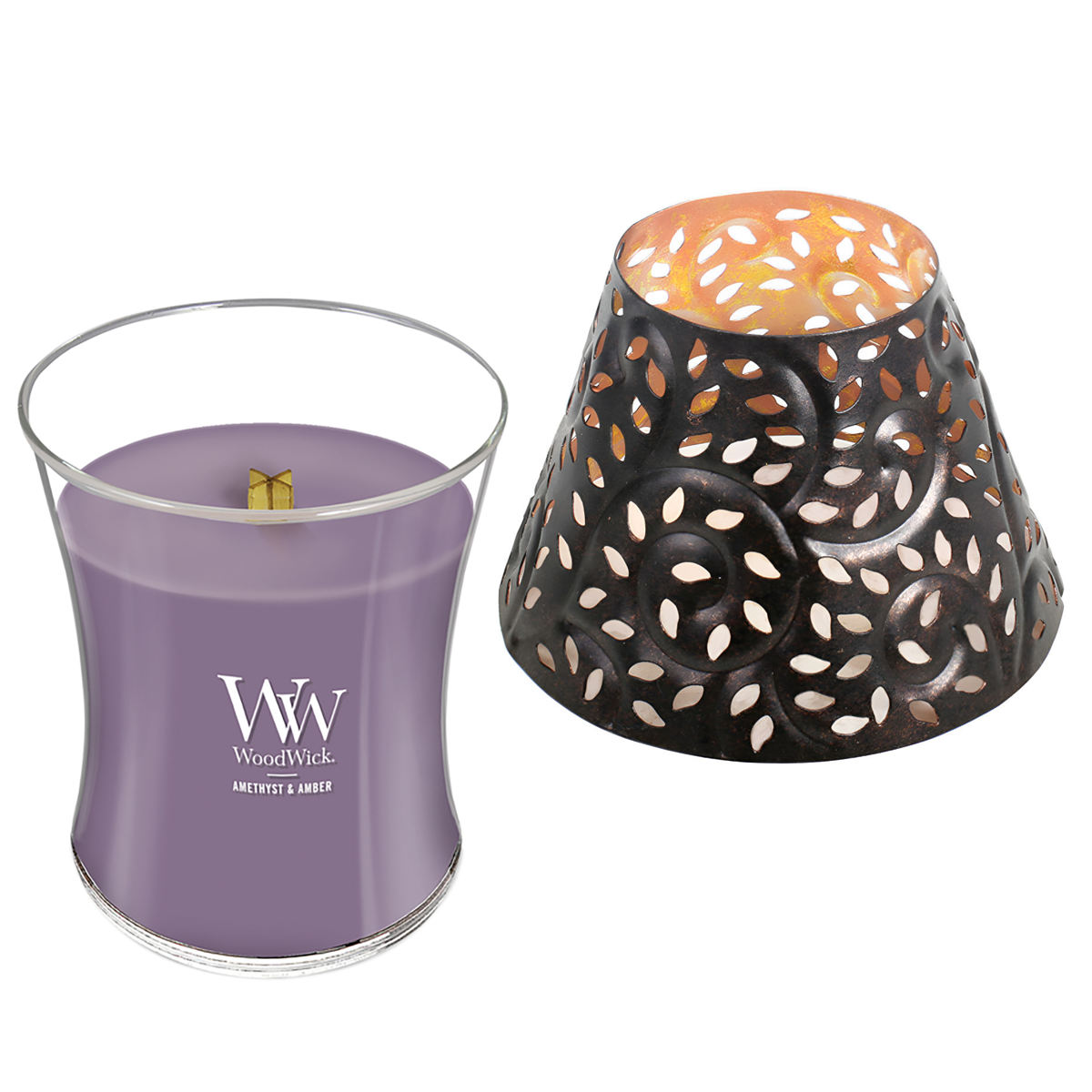 アロマキャンドル ウッドウィック WoodWick ジャーM シェード付き ( アロマ キャンドル ギフト ソイワックス 蓋付き おしゃれ 香り 木芯 焚き火 フレグランスキャンドル ルームフレグランス 木製芯 鉄製シェード ) 【アメジストアンバー】 アメジストアンバー