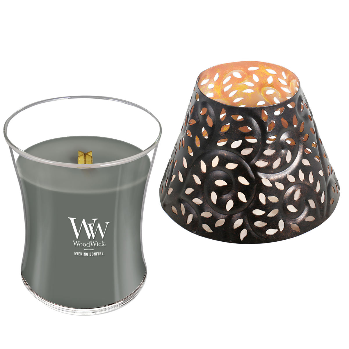 アロマキャンドル ウッドウィック WoodWick ジャーM シェード付き ( アロマ キャンドル ギフト ソイワックス 蓋付き おしゃれ 香り 木芯 焚き火 フレグランスキャンドル ルームフレグランス 木製芯 鉄製シェード ) 【イブニングバンファイア】 イブニングバンファイア