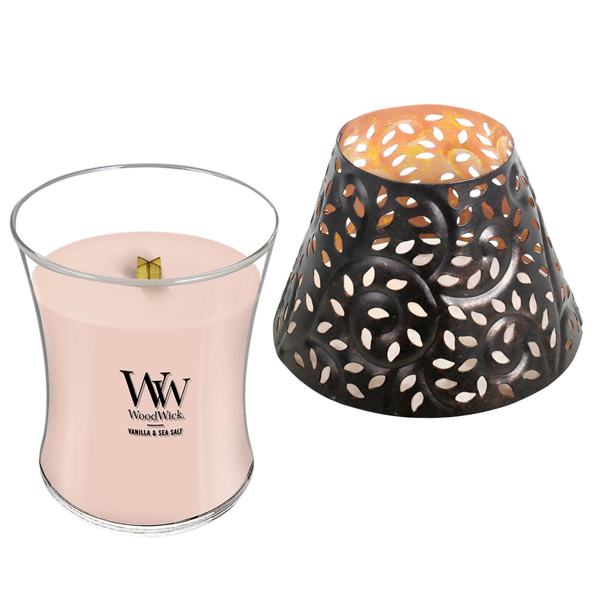 アロマキャンドル ウッドウィック WoodWick ジャーM シェード付き ( アロマ キャンドル ギフト ソイワックス 蓋付き おしゃれ 香り 木芯 焚き火 フレグランスキャンドル ルームフレグランス 木製芯 鉄製シェード ) 【バニラシーソルト】 バニラシーソルト