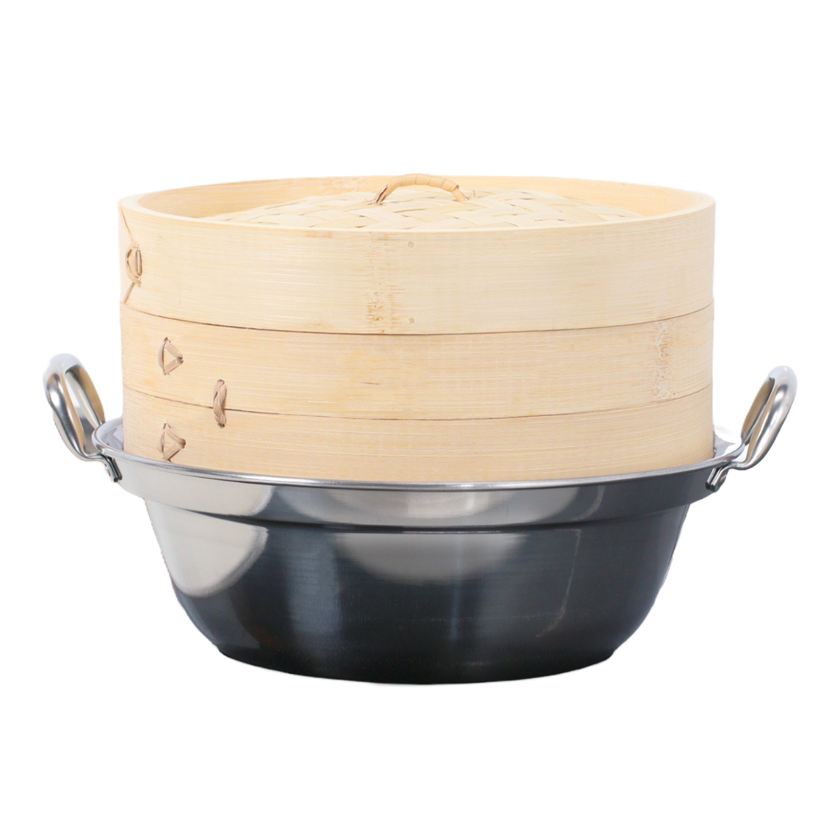 せいろ+鍋セット 24cm用 ( セイロ 鍋付き 鍋 セット 蒸し器 ガス火対応 IH対応 蒸籠 竹 蒸し鍋 24cm 中華蒸篭 中華蒸籠 点心 飲茶 小籠包 焼売 肉まん シュウマイ ステンレス鍋 調理鍋 万能鍋 両手鍋 )