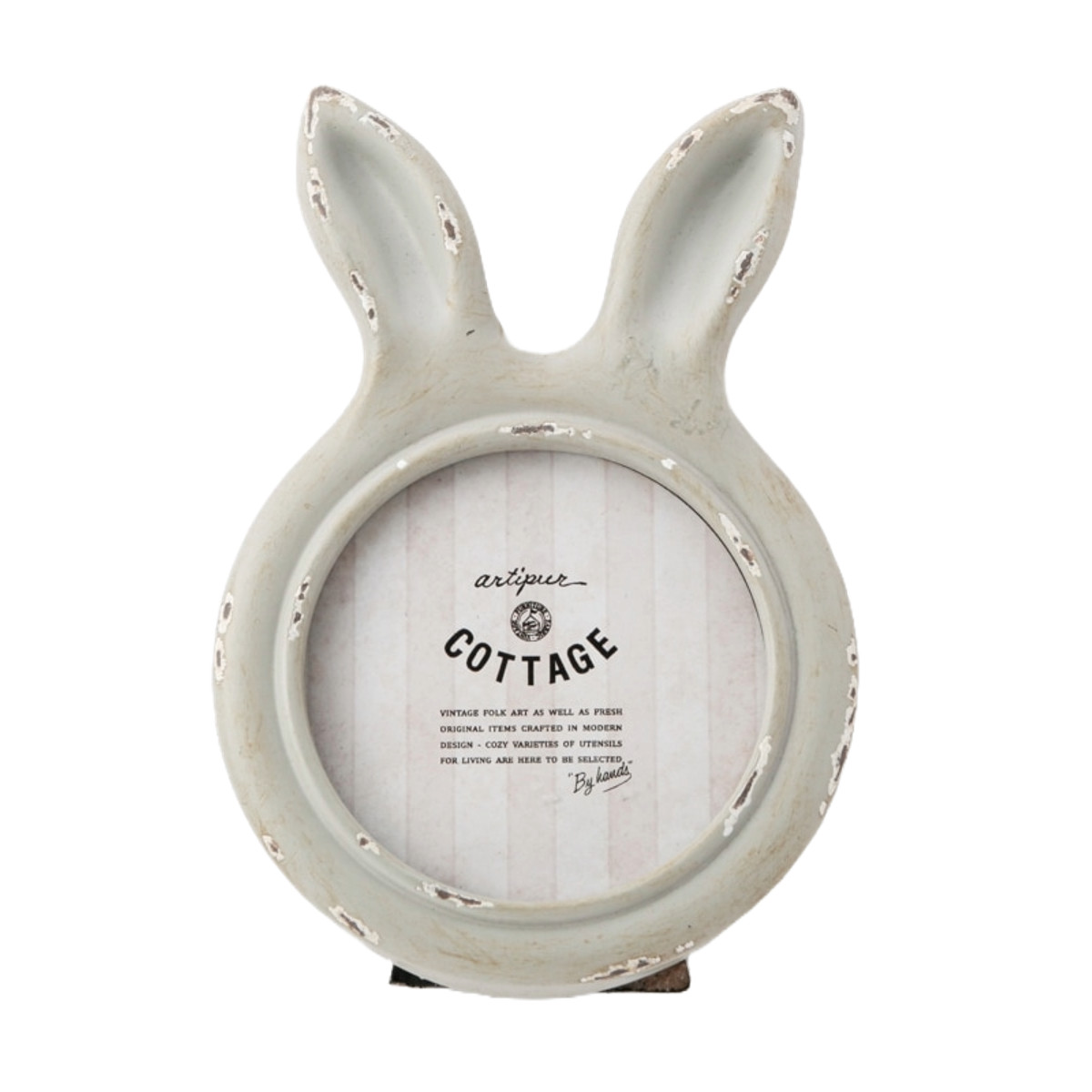 フォトフレーム うさぎフォトフレーム レジン ( 写真立て フォトスタンド 写真 フレーム ミニ 小さめ うさぎ型 ウサギ 幅10.5cm 丸窓 アンティーク加工 動物フレーム 手のひらサイズ 壁掛け 置き型 ウエディングフォト ) 【グレー】 グレー