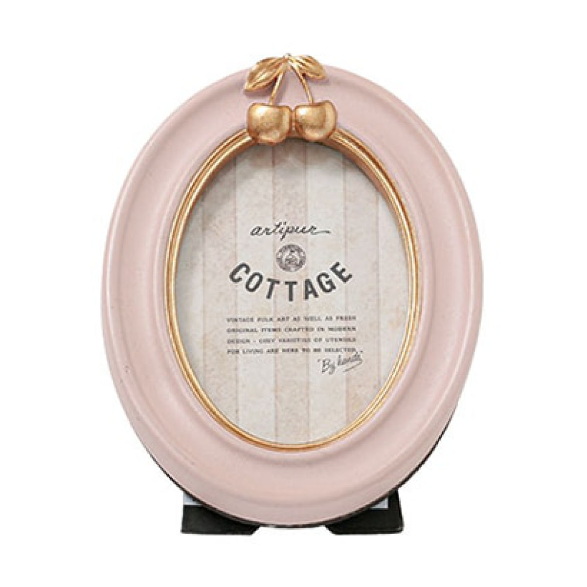 フォトフレーム チェリーオーバルフォトフレーム レジン ( 写真立て フォトスタンド 写真 フレーム ミニ 小さめ さくらんぼ 幅9cm 楕円形 アンティーク加工 チェリーフレーム 手のひらサイズ 壁掛け 置き型 ウエディングフォト ) 【ピンク】 ピンク