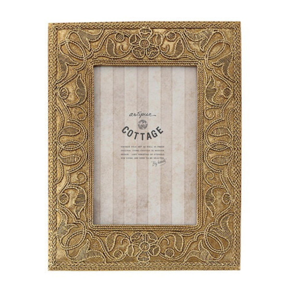 フォトフレーム 草花レクタングルフォトフレーム ポストカード レジン ( 写真立て フォトスタンド 写真 フレーム L判 標準プリントサイズ 刺繍風 アンティーク調 ウエディングフォト 壁掛け 置き型 縦 横 ウェルカムスペース ) 【ゴールド】 ゴールド