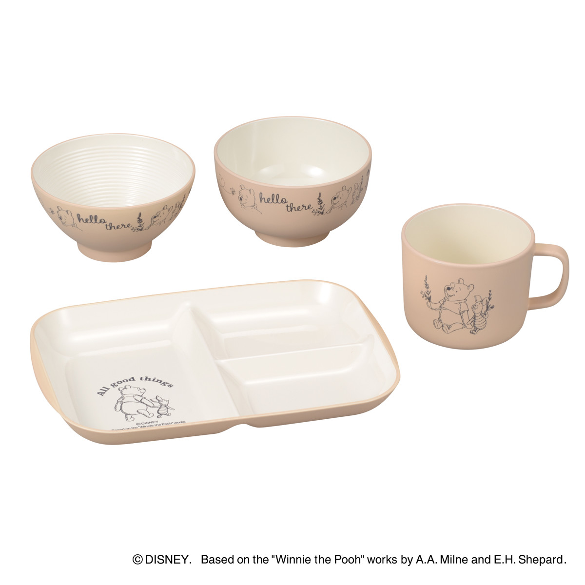 ランチプレート 茶碗 汁椀 マグカップ Pooh Bee キッズセット40 くまのプーさん ( BPAフリー 日本製 抗菌 電子レンジ対応 食洗機対応 プーさん ピグレット キッズ 子供 子ども 皿 お皿 プレート 椀 飯椀 ディズニー キャラクター )