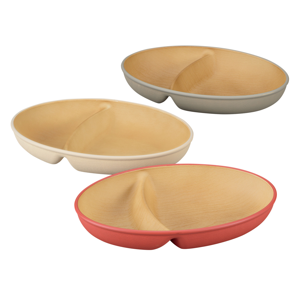 ランチプレート earth color 抗菌 小判 ランチ 3枚入 ( BPAフリー 電子レンジ対応 食洗機対応 日本製 プレート お皿 皿 24.5cm おしゃれ かわいい シンプル 仕切り皿 ランチ皿 ワンプレート 軽い 割れにくい 丈夫 2つ仕切り )