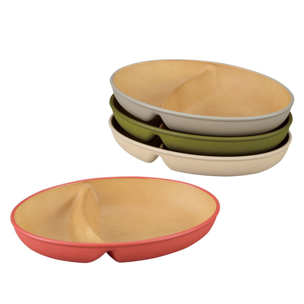 ランチプレート earth color 抗菌 小判 ランチ 4枚入 ( BPAフリー 電子レンジ対応 食洗機対応 日本製 プレート お皿 皿 24.5cm おしゃれ かわいい シンプル 仕切り皿 ランチ皿 ワンプレート 軽い 割れにくい 丈夫 2つ仕切り )