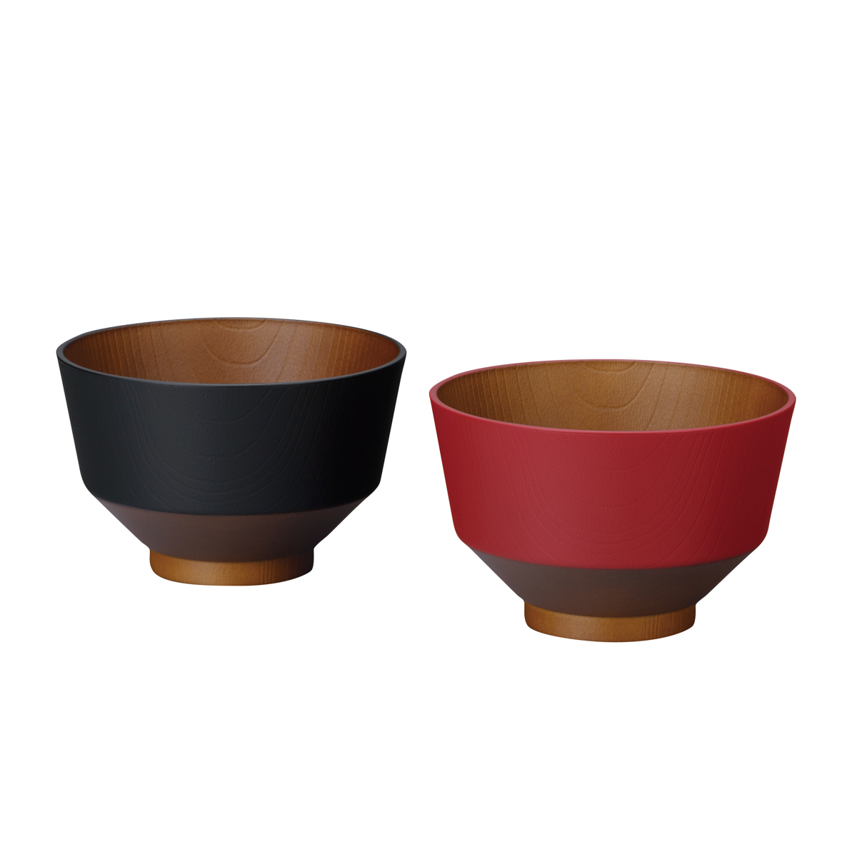 汁椀 和の色 黒/朱 2個組 ( 電子レンジ対応 食洗機対応 BPAフリー 日本製 碗 お椀 味噌汁碗 おしゃれ 軽い 割れにくい 味噌汁 スープ 国産 大人 子ども 木目調 抗菌加工 )